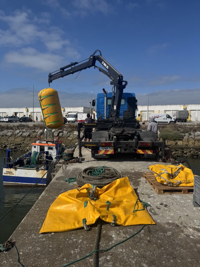 Lift bags recovered to the quay by crane truck during demobilisation
